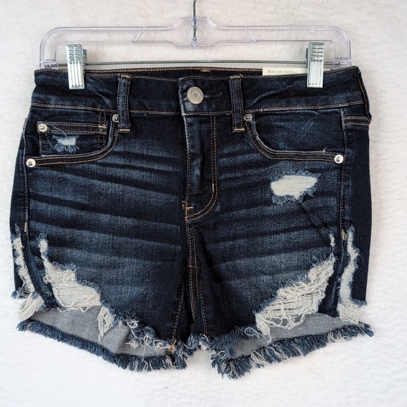 American Eagle Outfitters Pants - NWT American Eagle Midi Jean Shorts Women's 8 Stretch Dark Wash Distressed Denim